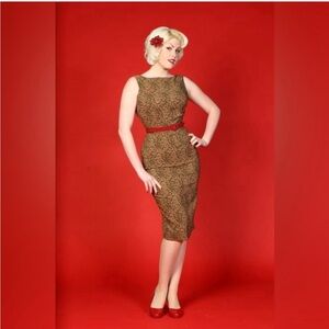 Tatyana by Bettie Page 1950s leopard wiggle pencil dress mad men pinup retro